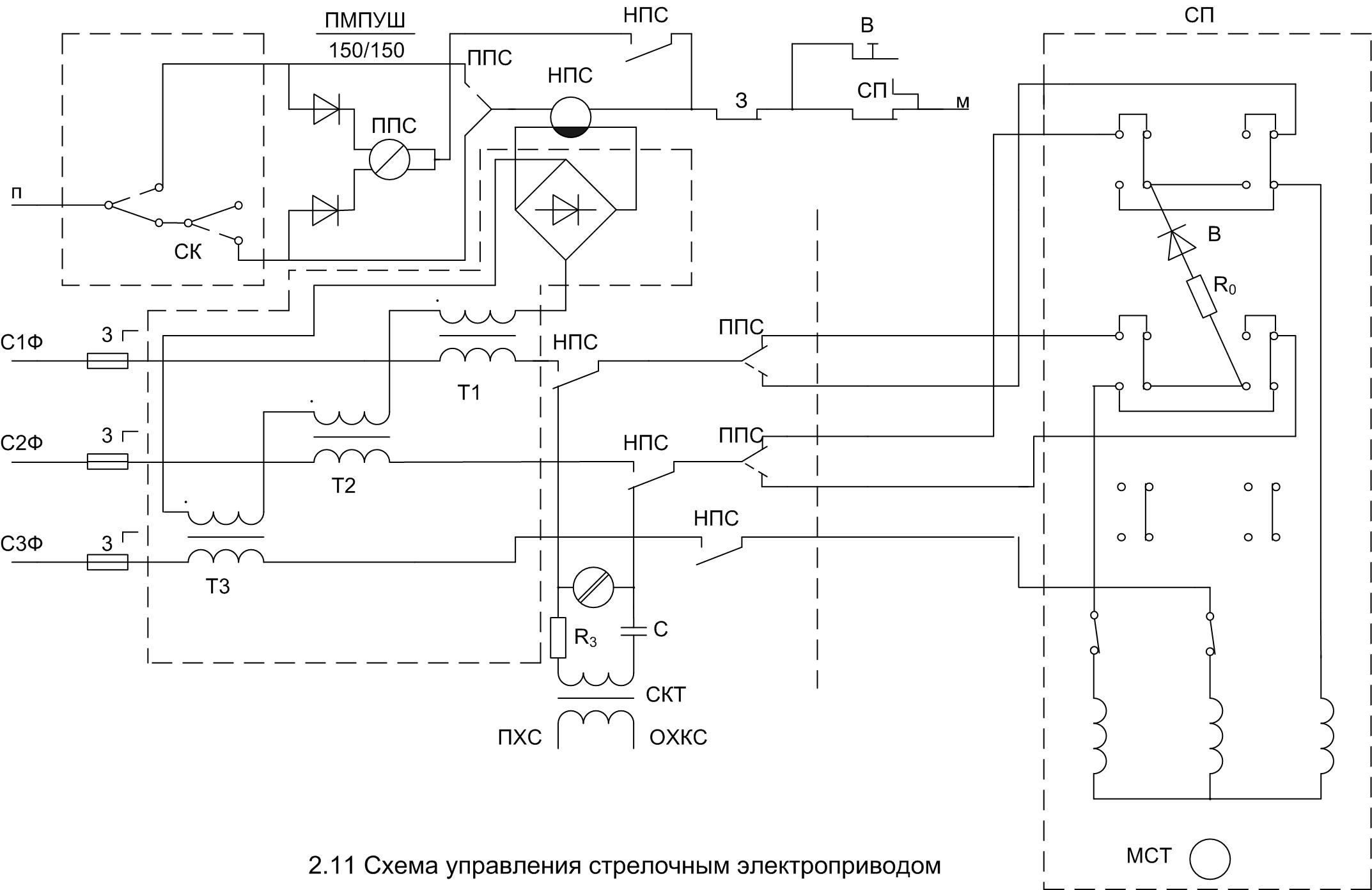 Принцип работы пятипроводной схемы управления стрелкой